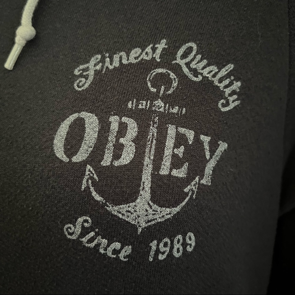 Obey Well Worn Thrashed Thumb Hole Navy Anchor Hoodie Size M - Picture 2 of 16